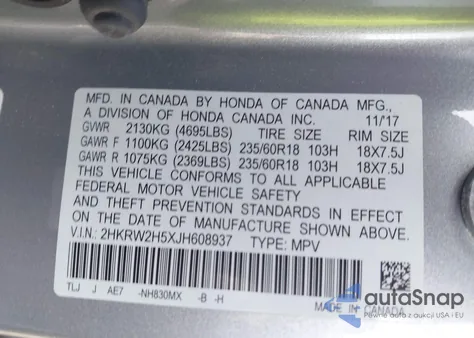 2018 Honda Cr-V Ex из США, поврежденный, VIN 2HKRW2H5XJH608937